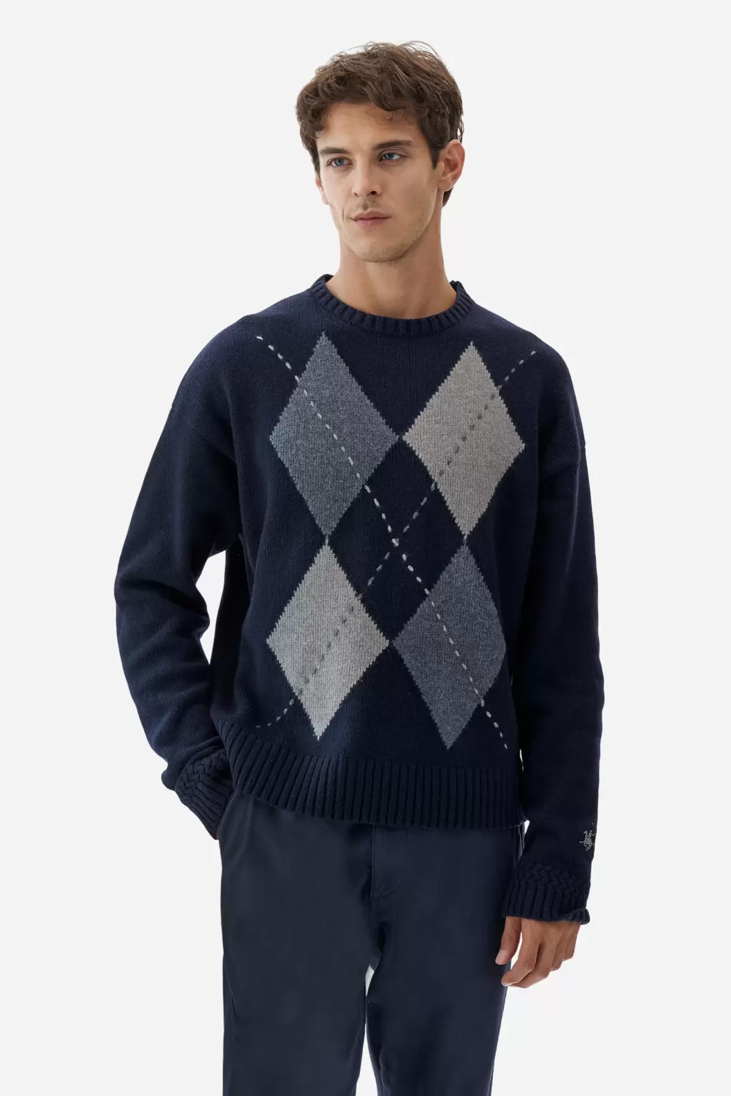 Men’s crew-neck sweater with argyle pattern - Beaumont
