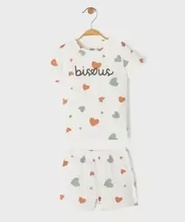 Pyjashort en jersey de coton imprimé cœurs bébé fille