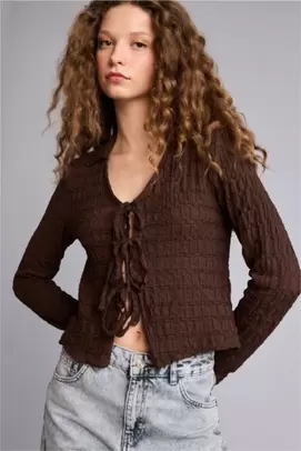 Blouse en tissu gaufré à manches longues