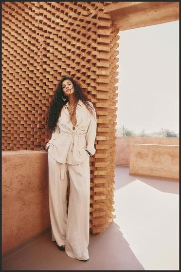 Lightweight denim palazzo trousers