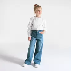 Jean large délavé bleu Fille