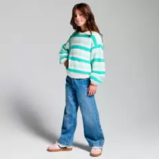 Jean large délavé bleu Fille