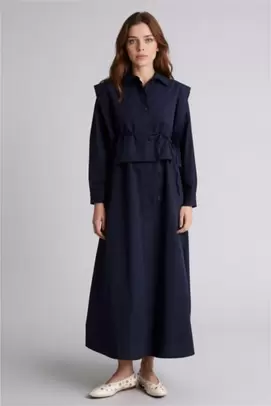 Robe en popeline à manches longues et col officier