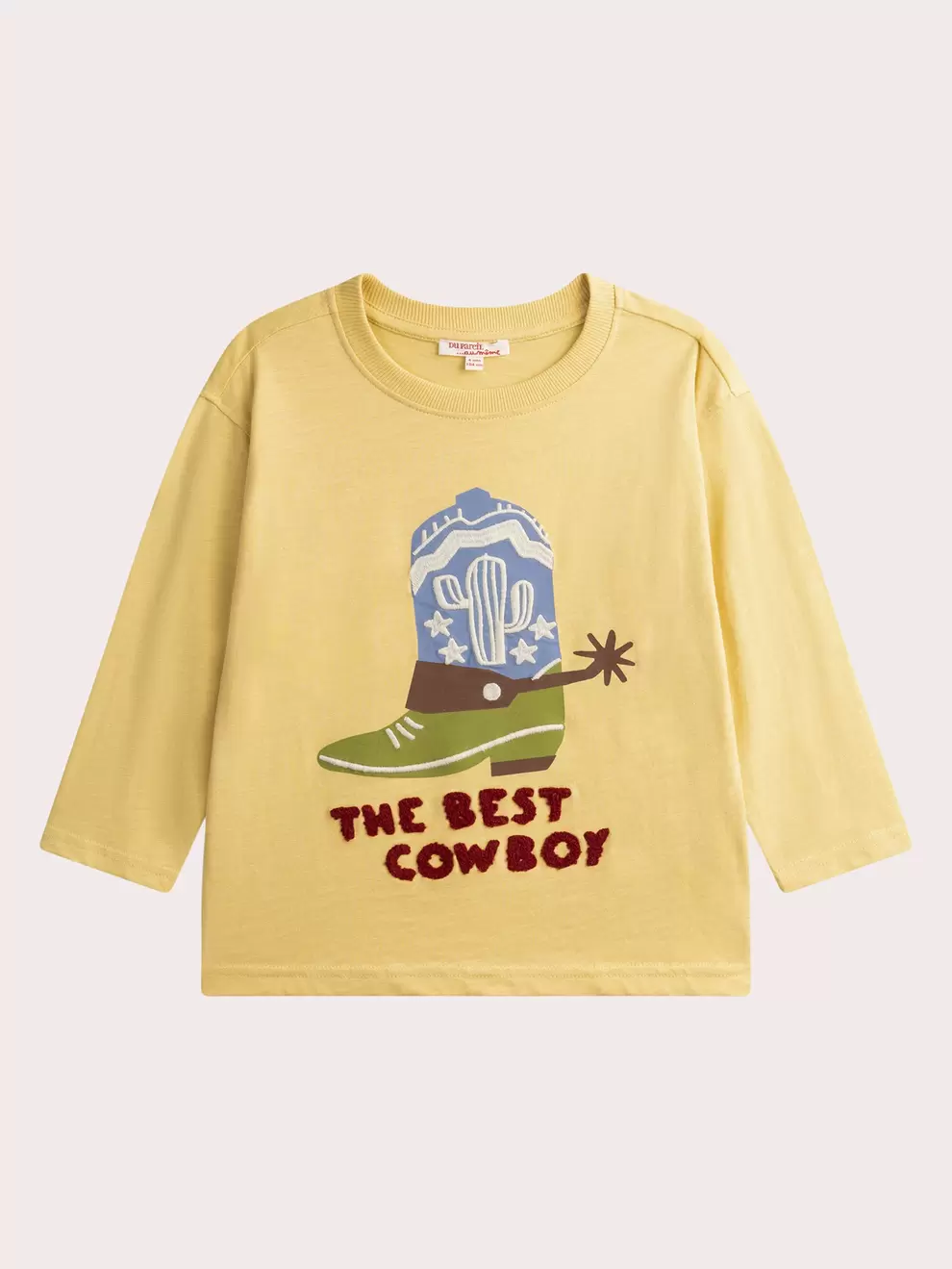 T-shirt jaune pale manches longues animation cowboy