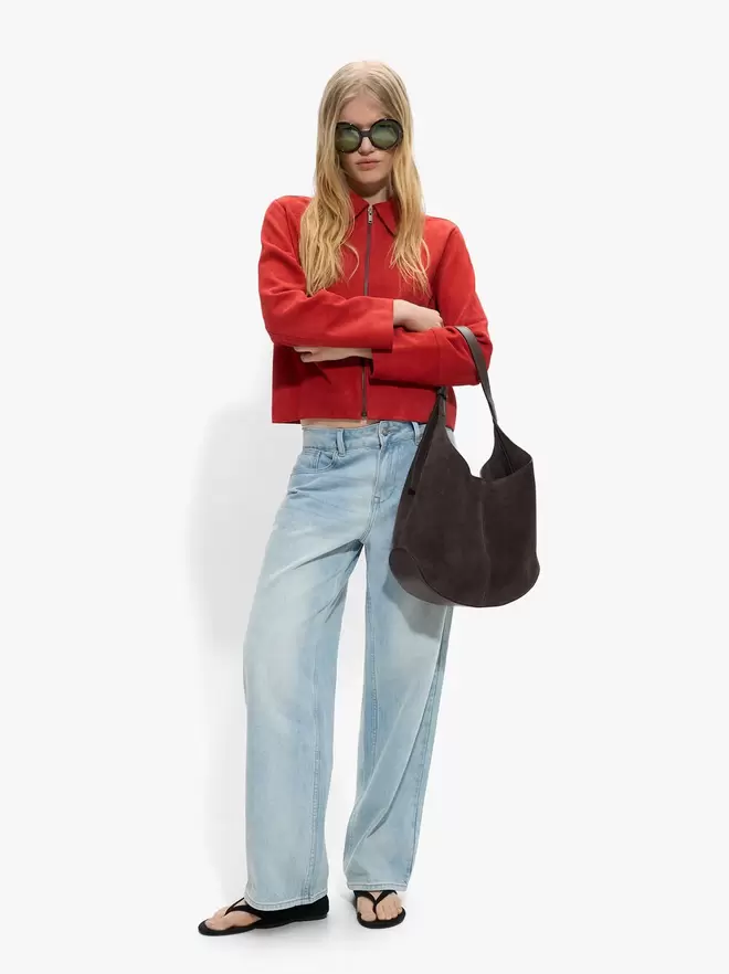 Sac rond en cuir avec pochette amovible