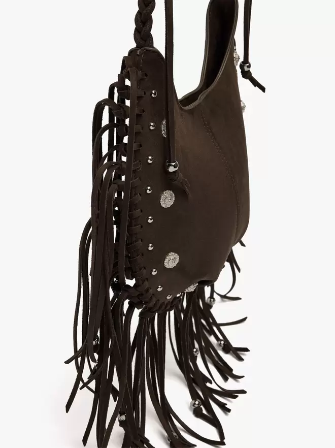 Sac à épaule avec effet cuir avec franges