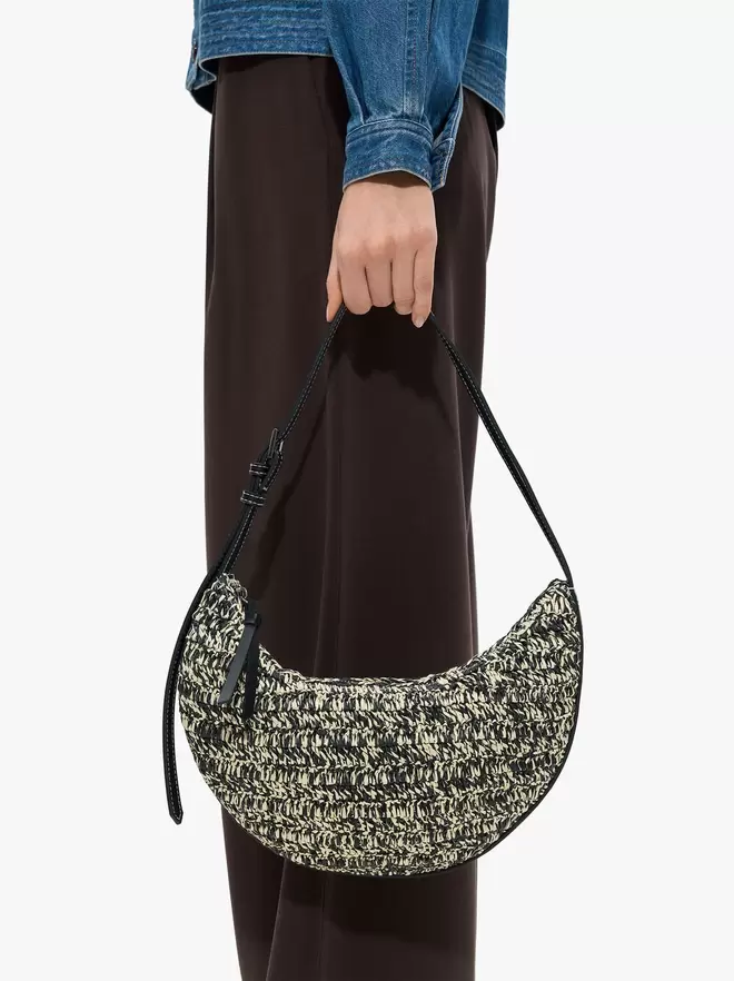 Sac à épaule demi-lune avec effet paille