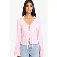 Defacto Blouse texturée à col V et manches longues Coupe ajustée