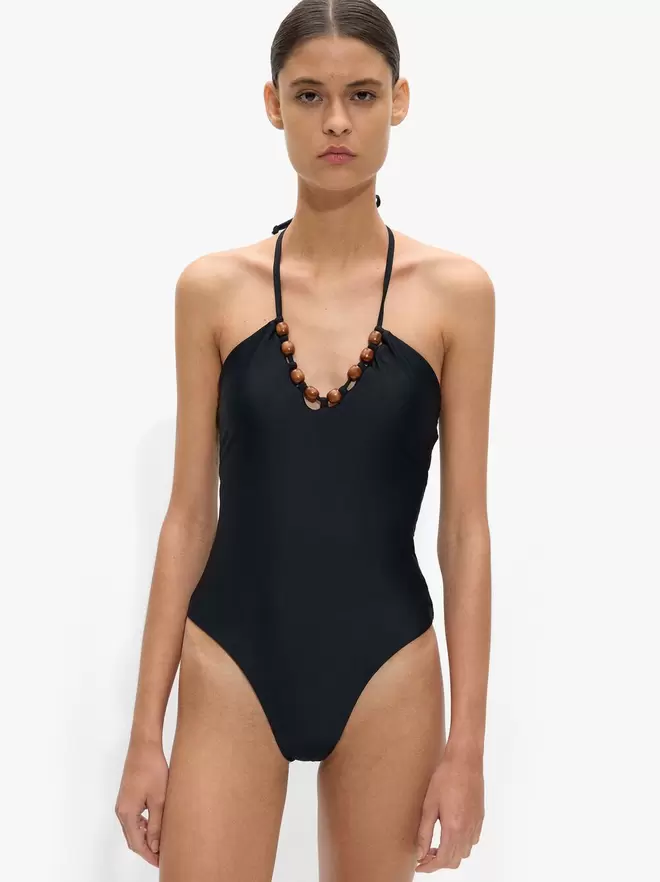 Maillot de bain halter avec perles