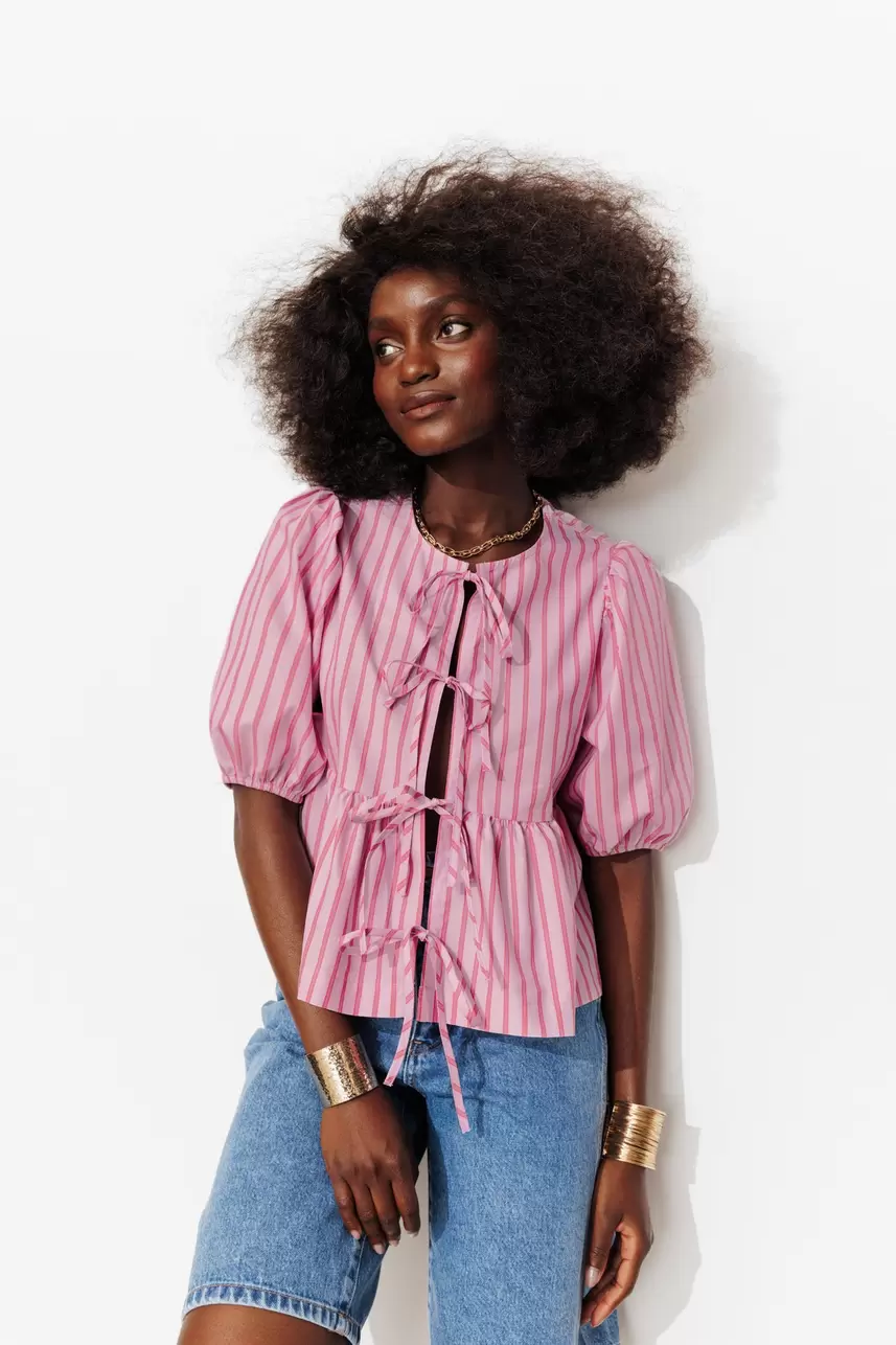 Blouse rayée à nouettes Femme