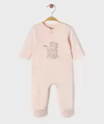 Pyjama en coton ouvert devant motif félin bébé fille