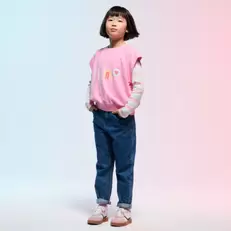 Jean à taille élastiquée bleu Fille