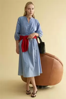 Robe midi rayée en popeline