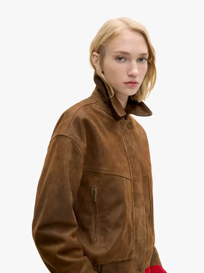 Veste en cuir effet vieilli