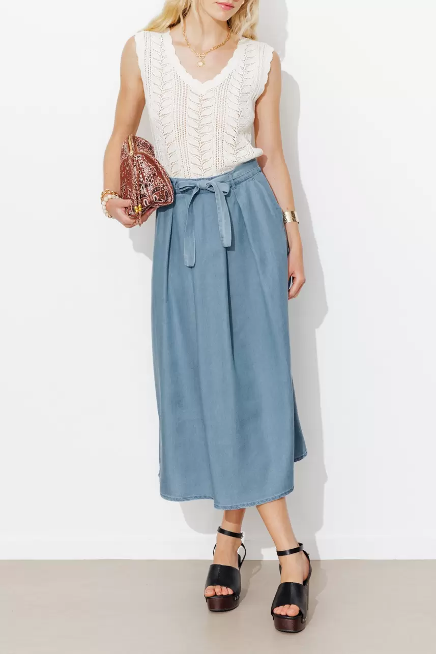 Jupe midi en lyocell Femme