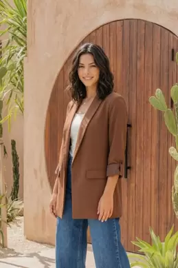 BLAZER À REVERS CHÂLE ET MANCHES RETROUSSÉES