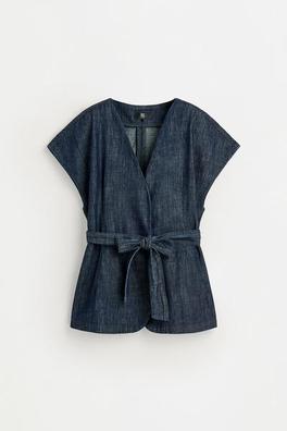 Denim tie-front top