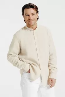 Chemise col mao 100% lin unie