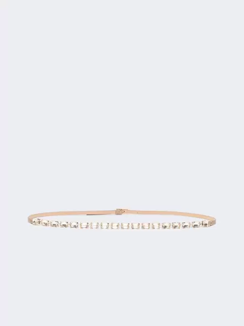 Jewelled nappa leather belt - BEIGE