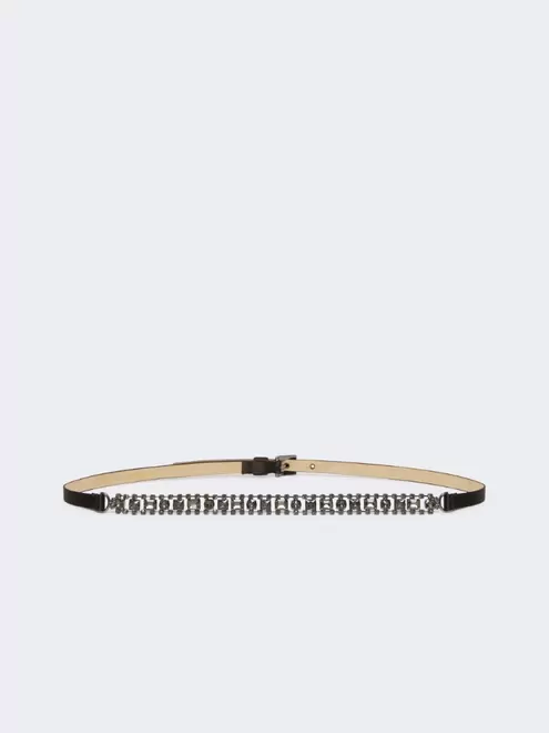 Bejewelled satin belt - BLACK
