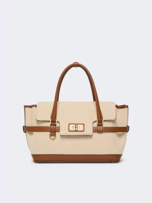 Cotton canvas and leather handbag - POWDER
