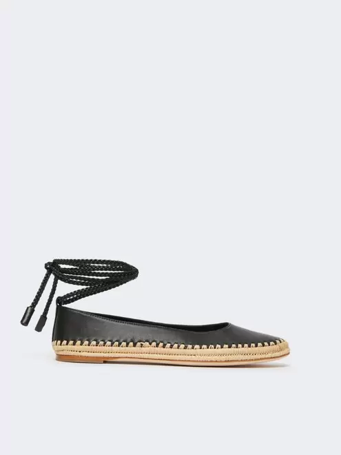 Nappa and raffia ballerinas - BLACK