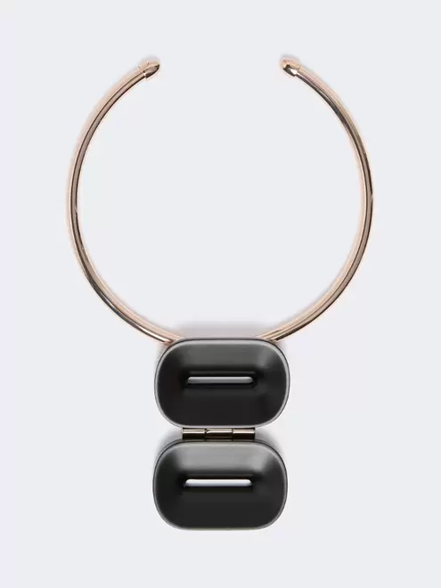Choker necklace in metal and ebony - COFFEE