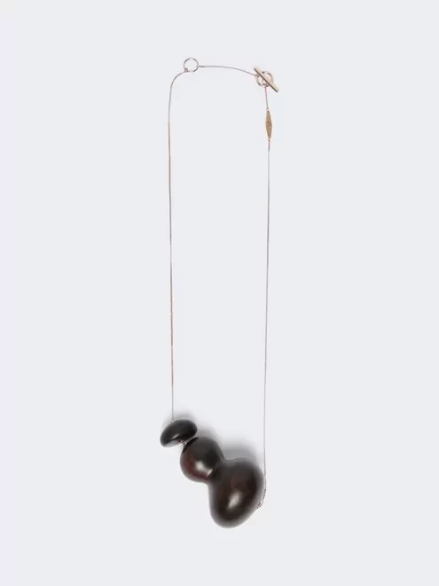 Long necklace with ebony pendant - COFFEE