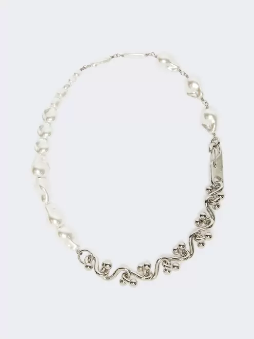 Bead and metallic necklace - SILVER