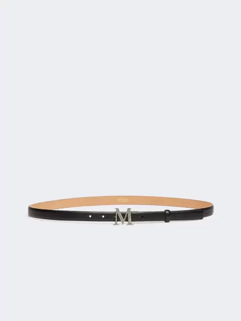 Leather belt with Monogram buckle - BLACK