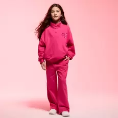 Jogging rose en molleton coupe large Fille