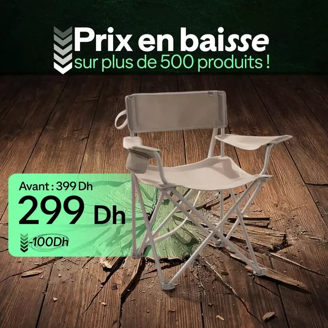 Chaise large de camping avec accoudoir, pliante et confortable