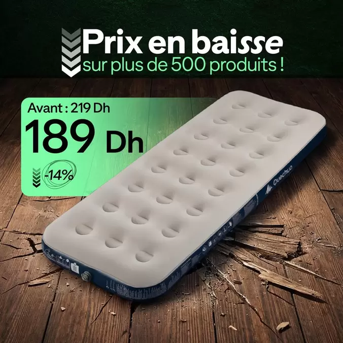 Matelas gonflable de camping 1 personne, 190x70 cm, Air basic