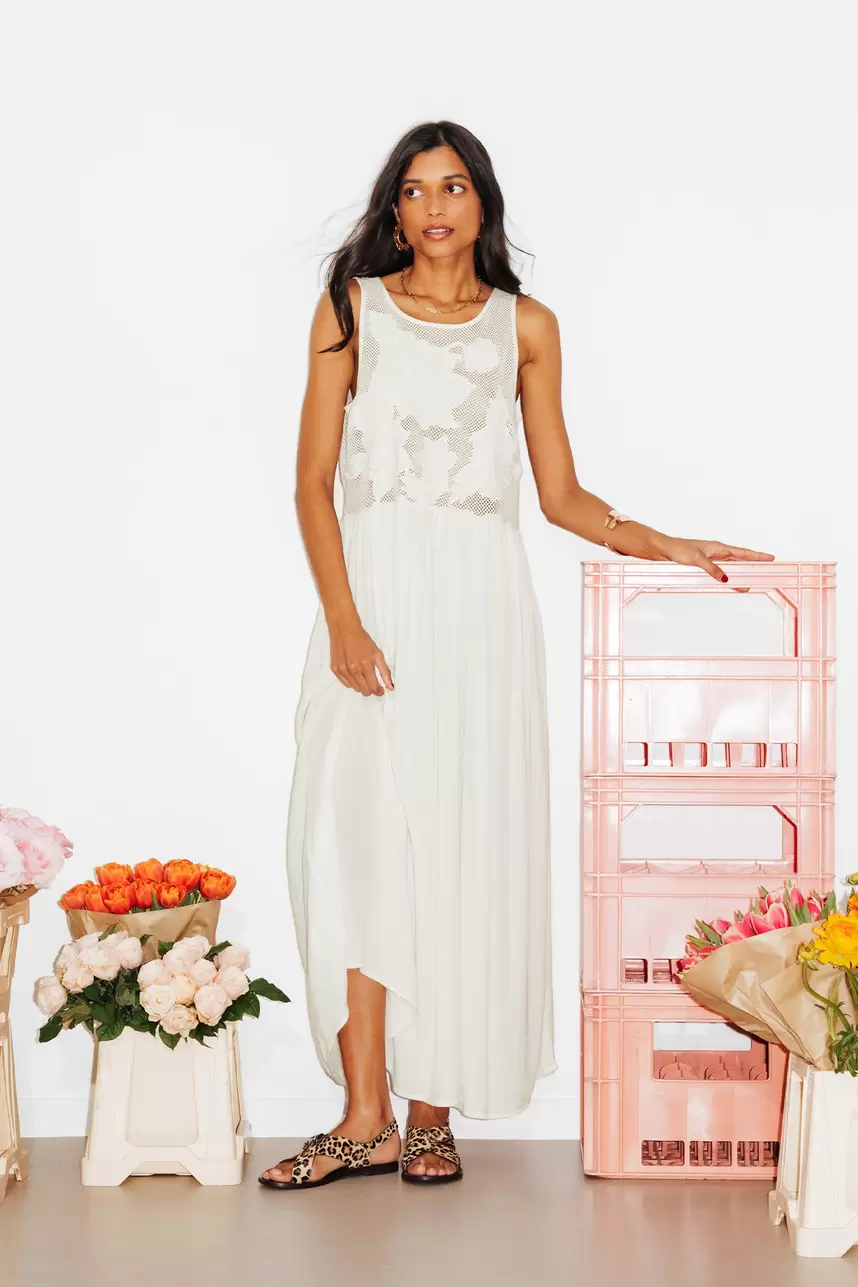 Robe longue brodée Femme