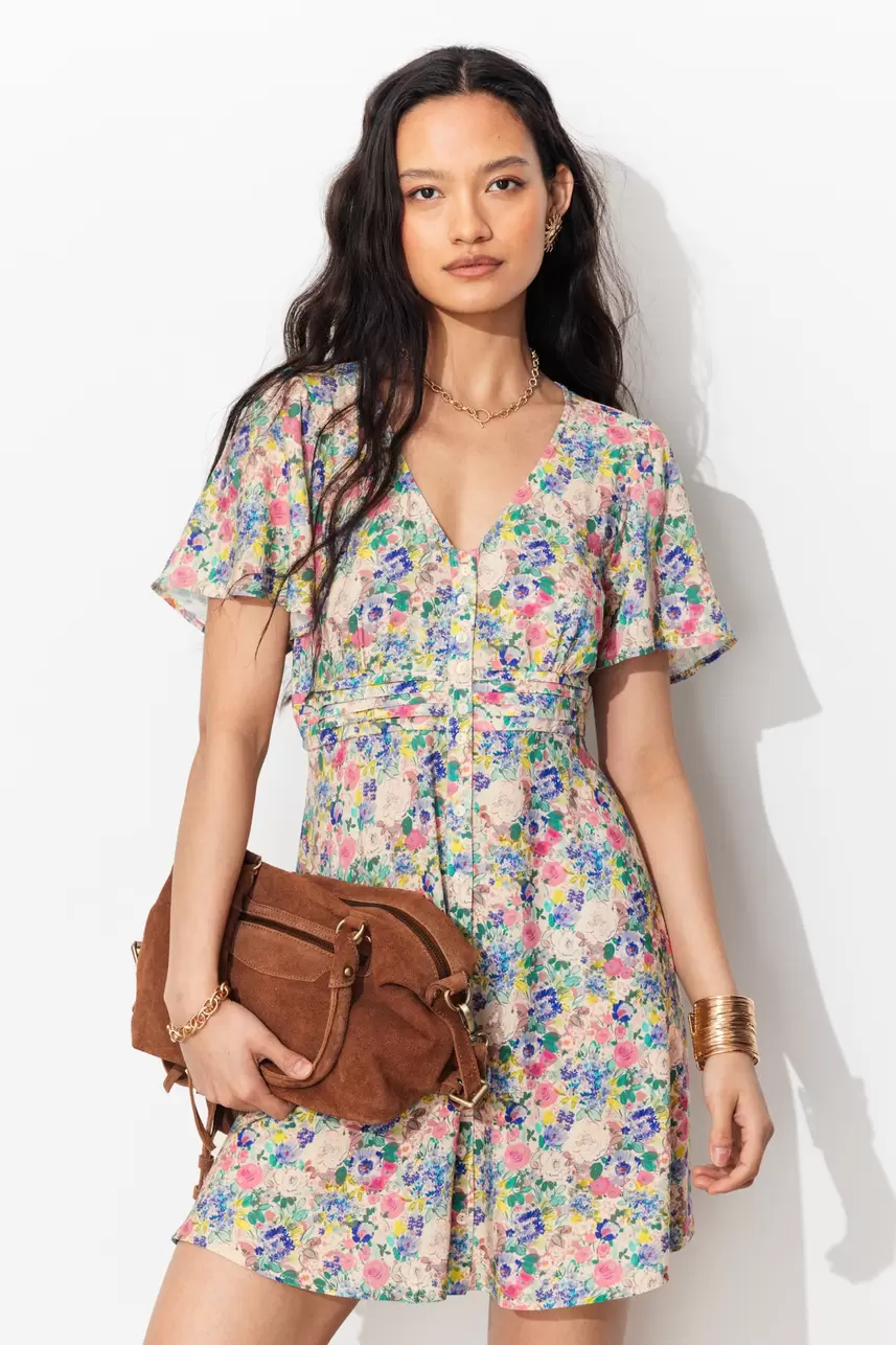 Robe courte à fleurs Femme