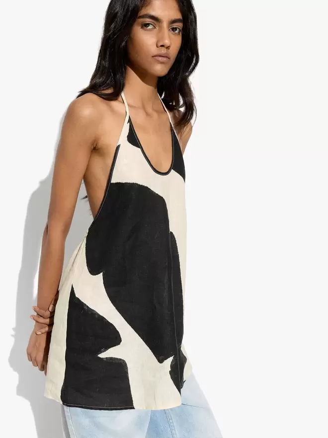 Top halter avec imprimé avec 100% lin