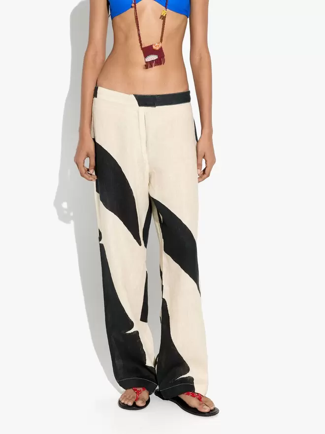 Pantalon droit imprimé 100% lin