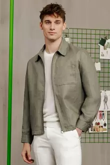 Veste col chemise zippée chevron 100% lin