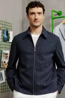 Veste col chemise zippée rayée