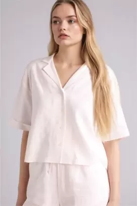 Chemise oversize en lin mélangé à manches courtes