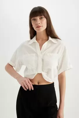 Blouse à manches courtes Sergé Coupe raccourcie