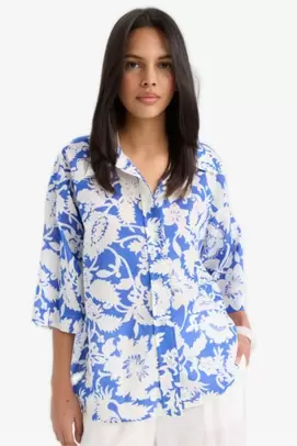 Chemise ample à motifs en voile à manches mi-longues