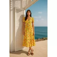 Marwa Robe Longue Imprimée Fleur Jaune - R4762E25
