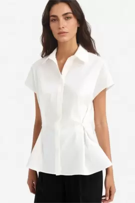 Chemise ajustée en popeline à manches courtes