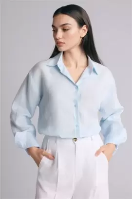 Chemise oversize en lin rayé à manches longues