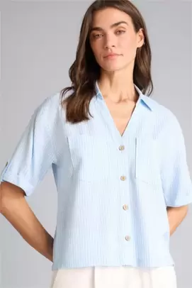 Chemise boxy rayée en lin mélangé à manches courtes