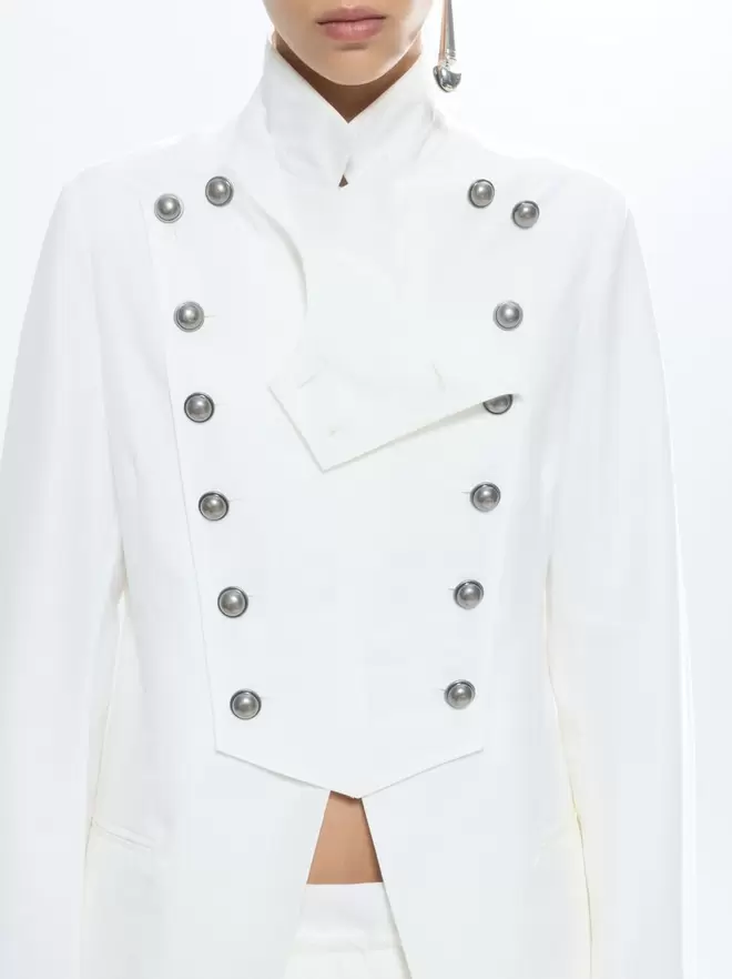 Manteau long mélange de soie avec boutons