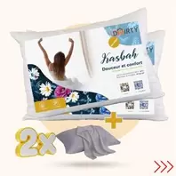 DWIRTY Pack de 2 Oreillers Microfibre KASBAH 45x70cm (700g) = 2TO Unies Gris Moyen offerts
