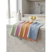 Pack de 5 Torchons de Cuisine en Microfibre – Texture Gaufre Ultra Absorbante – Multi-Couleurs – Nettoyage Sans Traces