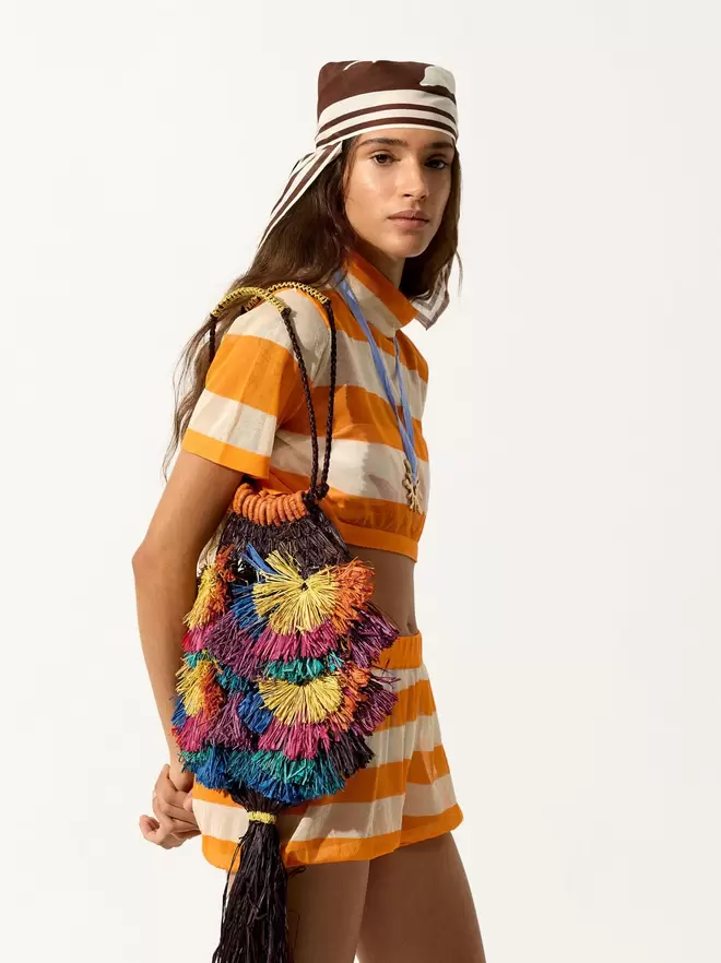 Sac à épaule de paille multicolore